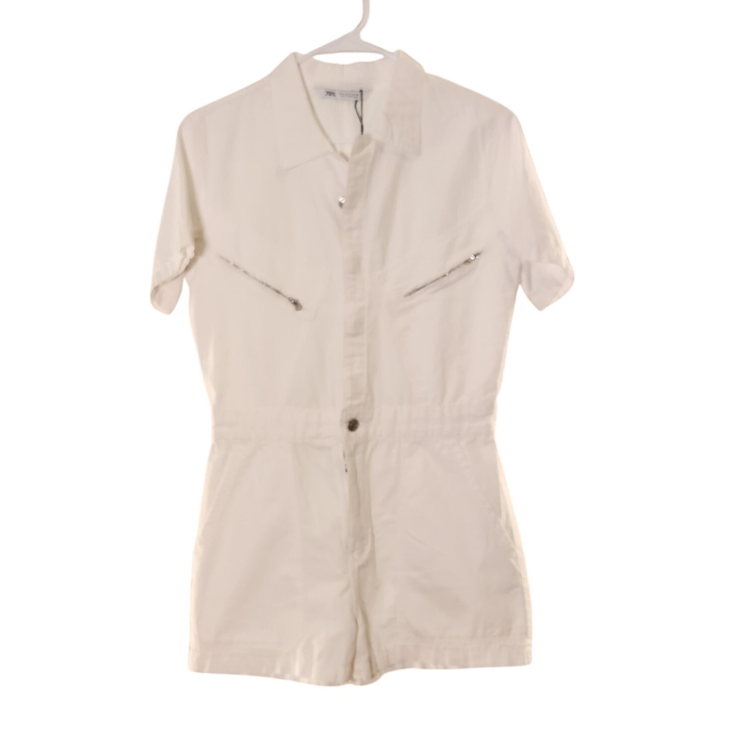 Zara Nwt Front Button Short-Sleeve Denim Romper, Size Small
